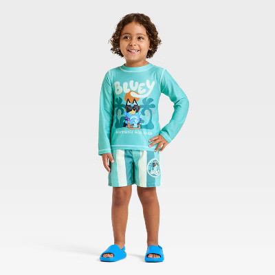 Toddler Boys' Bluey Long Sleeve Rash Guard Set - Blue | Target
