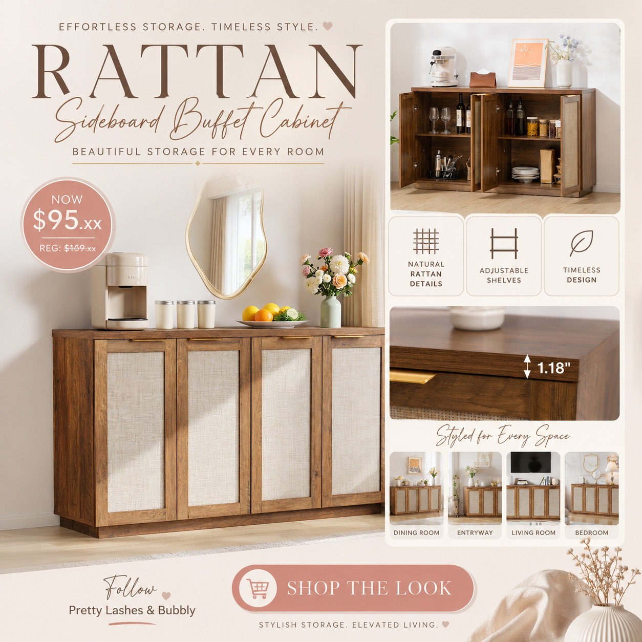 💥💥HOT CLEARANCE PRICE!💥💥
Sideboard Buffet Cabinet Rattan Kitchen Storage Organizer  

 #LTKHome #LTKSaleAlert