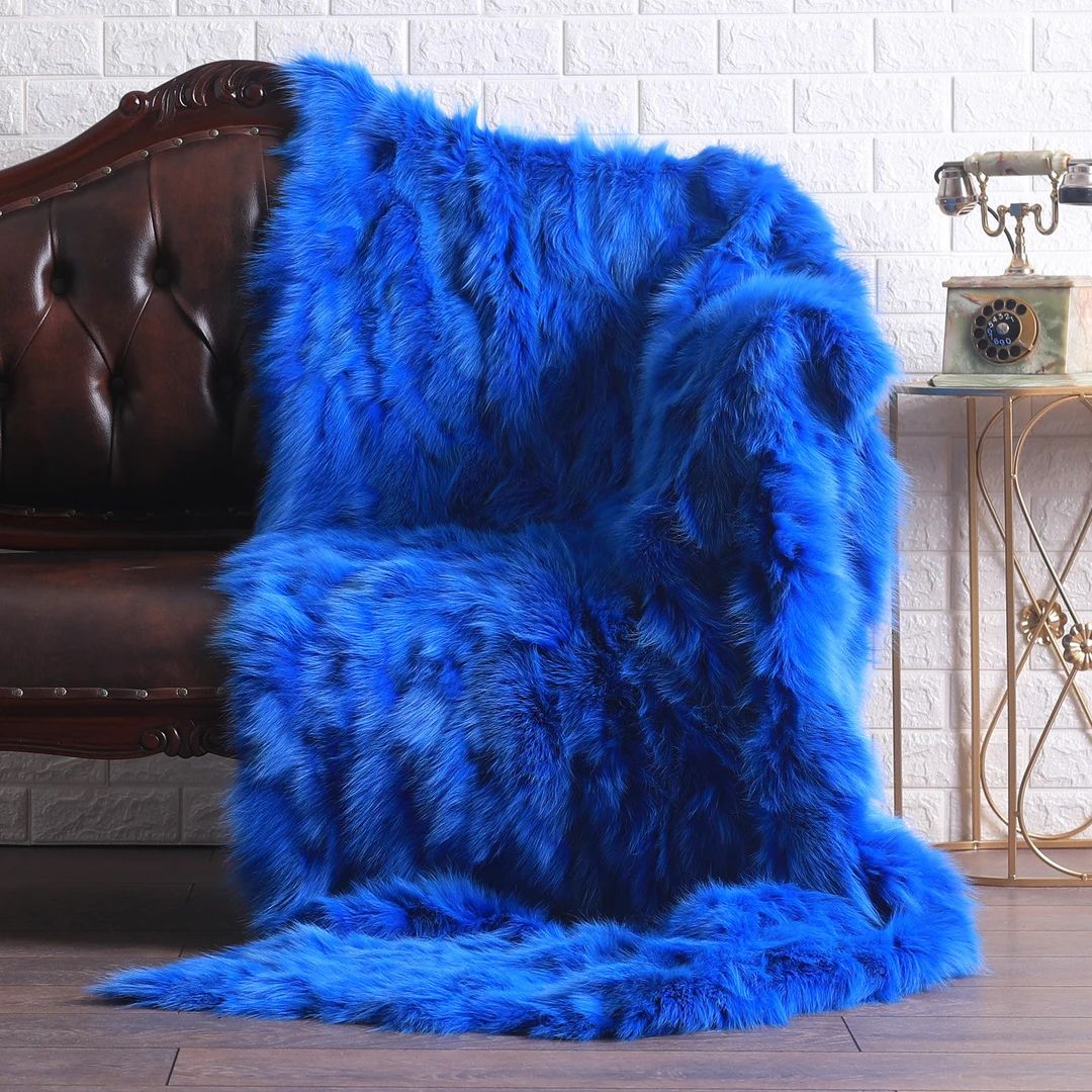 Blue Fox Fur Blanket Luxury Bedding Blue Fox Blanket Animal Hide Blanket Real Fox Blanket Animal ... | Etsy (US)