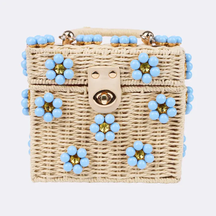 Wicker Bucket Daisy Flower Purse Cream with Blue Daisy_Jenna Lee | eBay | eBay US