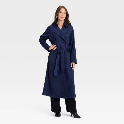 Women's Faux Suede Trench - A New Day™ Navy L | Target