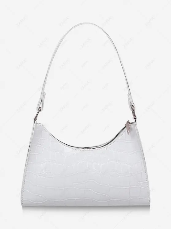 Textured Patent Leather Shoulder Bag   BLACK DEEP GREEN LIGHT PINK WHITE | ZAFUL (Global)