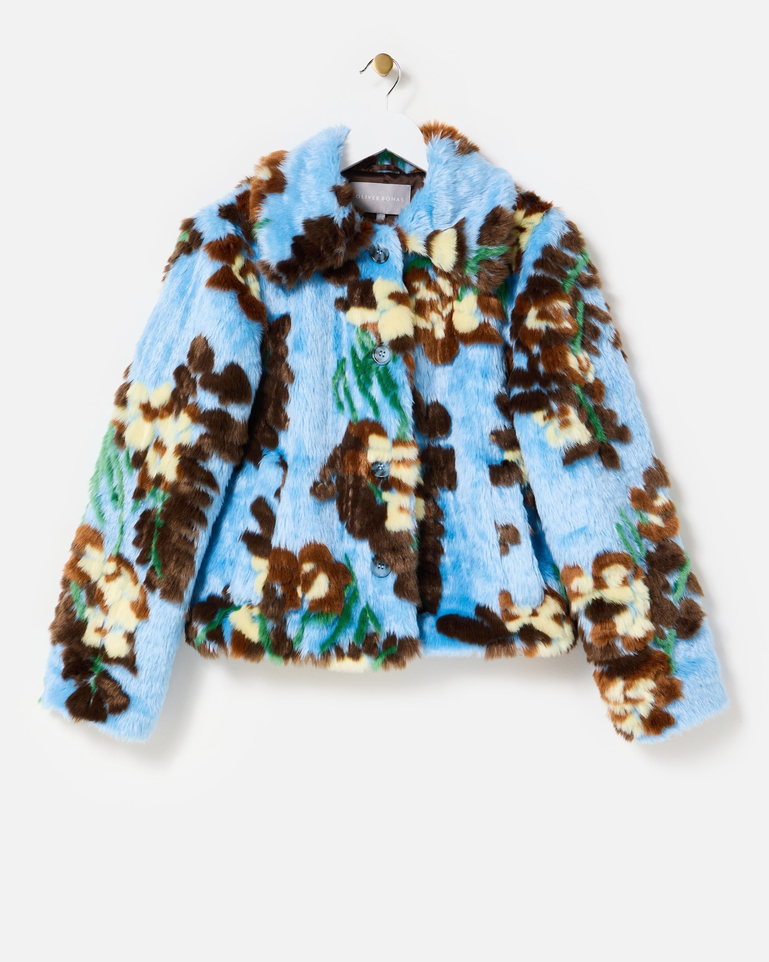 Blue Floral Faux Fur Coat | Oliver Bonas | Oliver Bonas (Global)