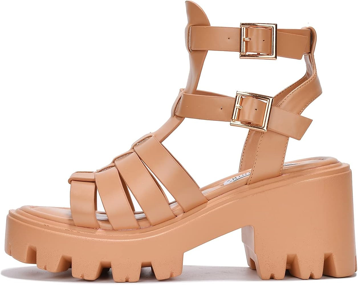Cape Robbin Jacki Chunky Heels Platform Gladiator Sandals for Women, Women's Round Toe Sandals wi... | Amazon (US)