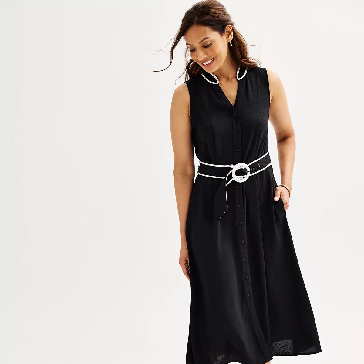 Women's Croft & Barrow® Sleeveless Belted Shirt Dress | Kohl's