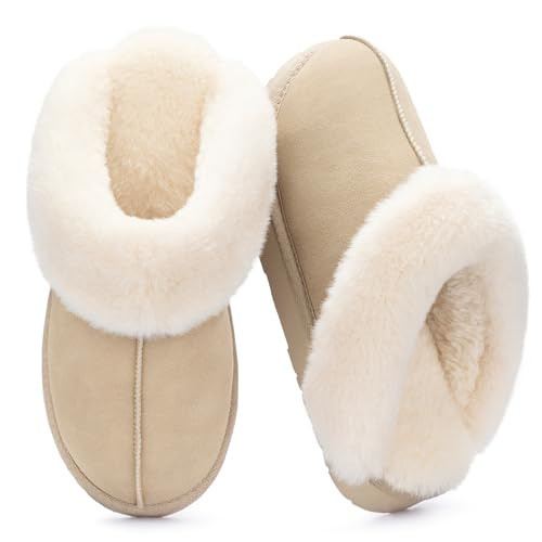 LazyStep Women's Madge Fuzzy Slippers with Comfort Memory Foam, Slip-on Warm Outdoor Indoor House Shoes(Parchment, Size 11-12) | Amazon (US)