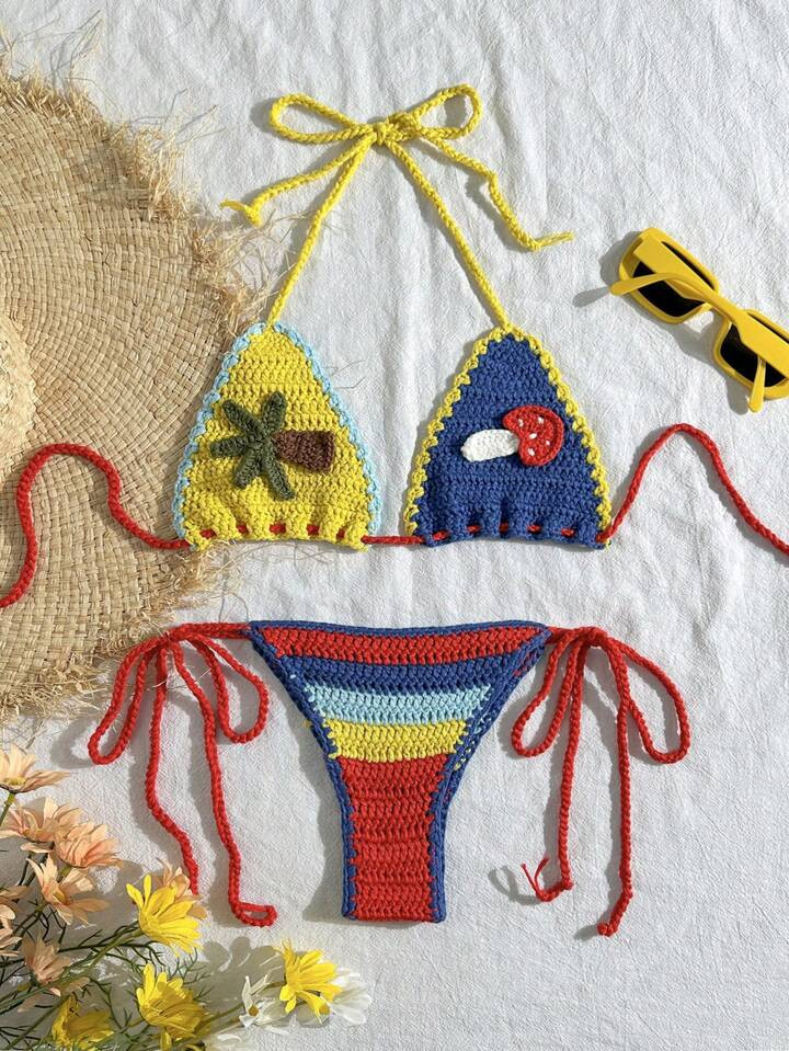 NewSwim Mod Ladies Crochet Swimsuit Cover Up With Palm Tree & Mushroom Design, Suitable For Beach Holiday | SHEIN