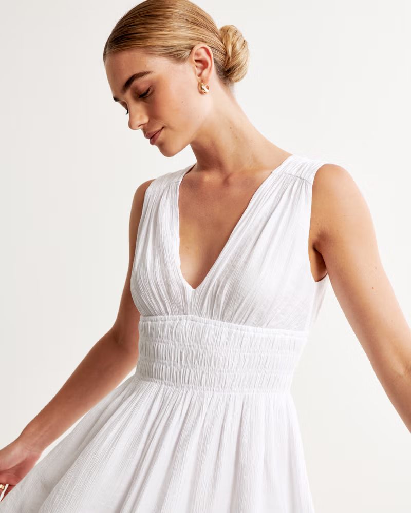 Smocked Plunge Crinkle Mini Dress | Abercrombie & Fitch (US)