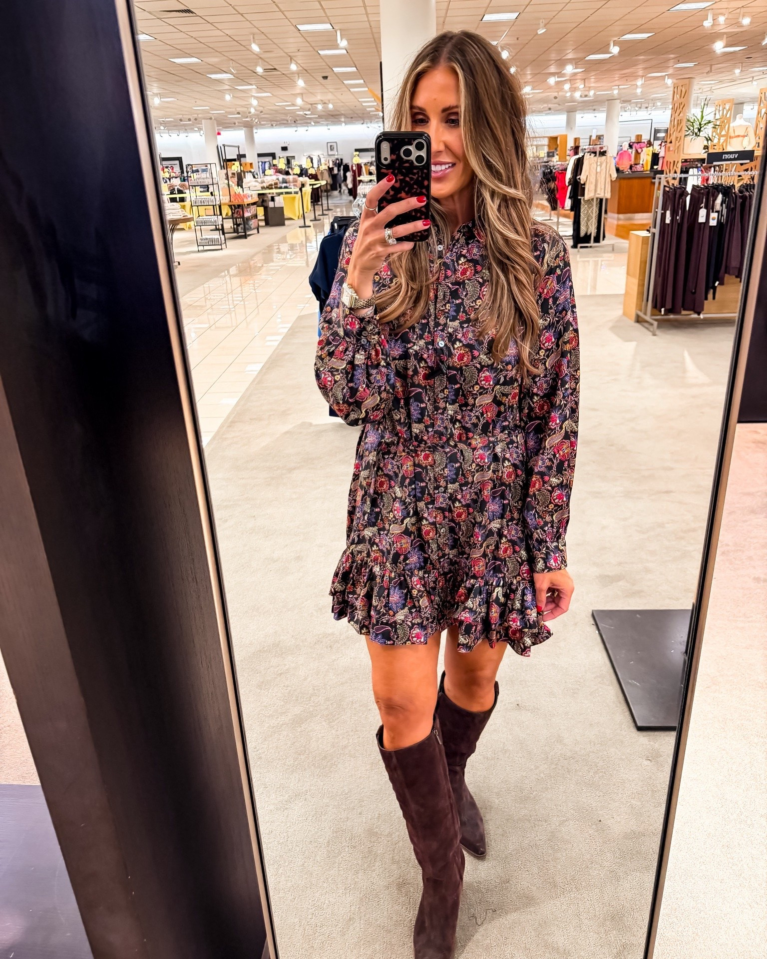This floral mini dress is such a fun transition piece for late summer into fall. The lightweight fabric, flattering waist, and rich floral print pair perfectly with knee-high boots now, then tights and a jacket when the weather cools down.

I sized up to a 10

floral mini dress, fall dress, knee high boots, transitional outfit, date night dress, long sleeve dress, feminine style, Nordstrom fashion, fall wardrobe, TheMomInStyle

#LTKootd #LTKSeasonal #LTKOver40