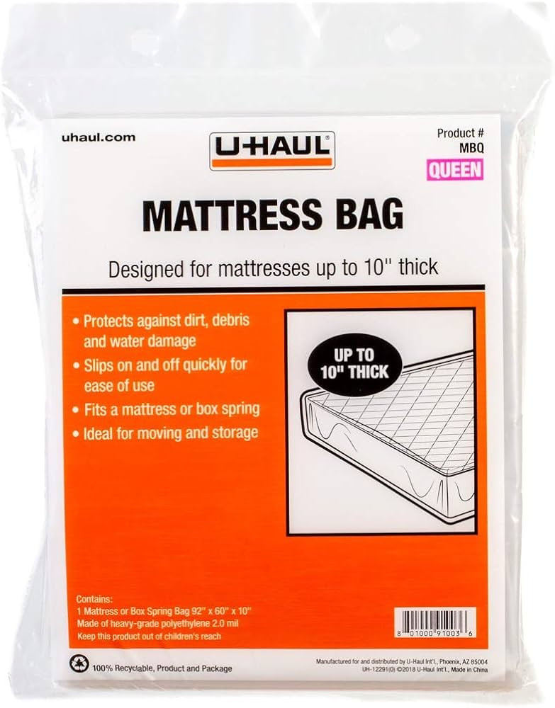 U-Haul Standard Queen Mattress Bag – Moving & Storage Cover for Mattress or Box Spring – 92" ... | Amazon (US)