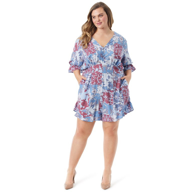 Jessica Simpson Women's Plus Size Flounce Hem Romper | Walmart (US)