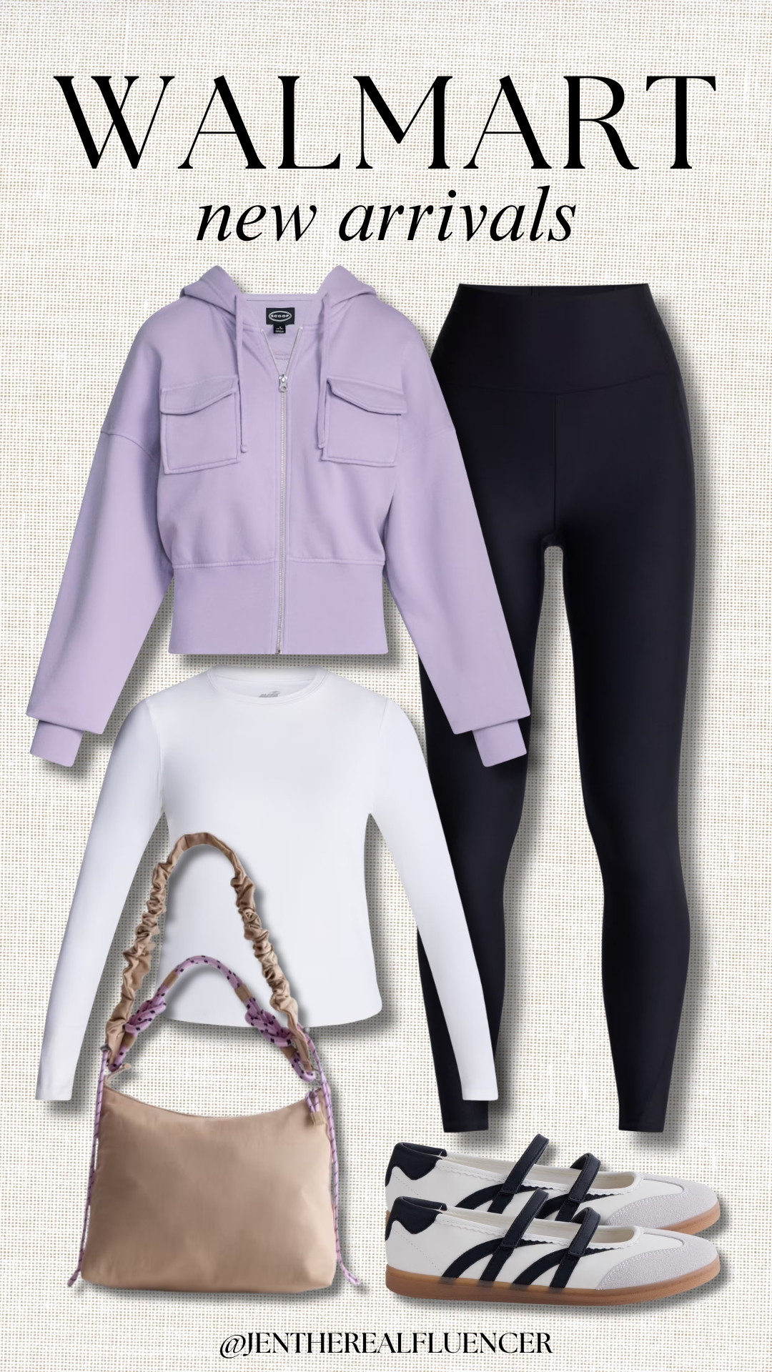 Walmart New Arrivals!

White Soft Sculpt Long Sleeve Top, Black Soot Shine Leggings, Lavender Mist Full Zip Hoodie, White & Black Strappy Ballet Sneakers, Tan & Lavender Medium Nylon Tote with Crossbody Scrunch Strap 

 #LTKootd #LTKActive #LTKTravel