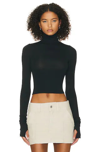 Helsa Long Sleeve Turtleneck in 2nd Skin Jersey in Black | FWRD 