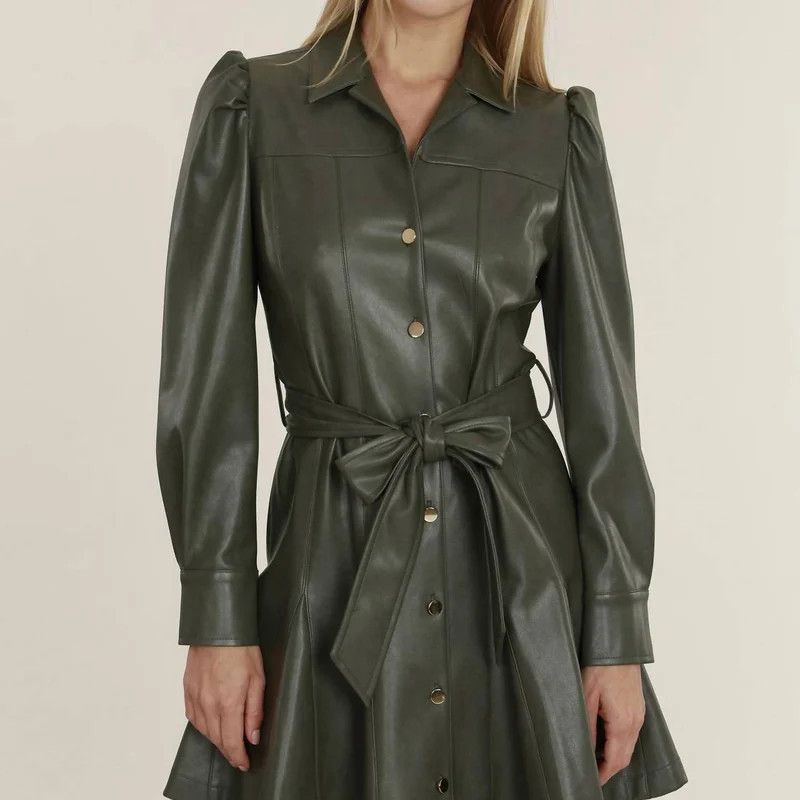Dolce Cabo Vegan Belted Dress In Army - Green - M | Verishop