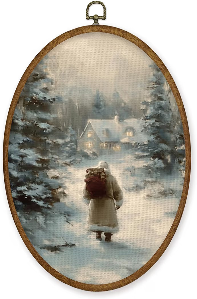 MZKZCHFE Vintage Christmas Santa Oval Wall Art Decor, Winter Christmas Oval Canvas Prints Framed,... | Amazon (US)