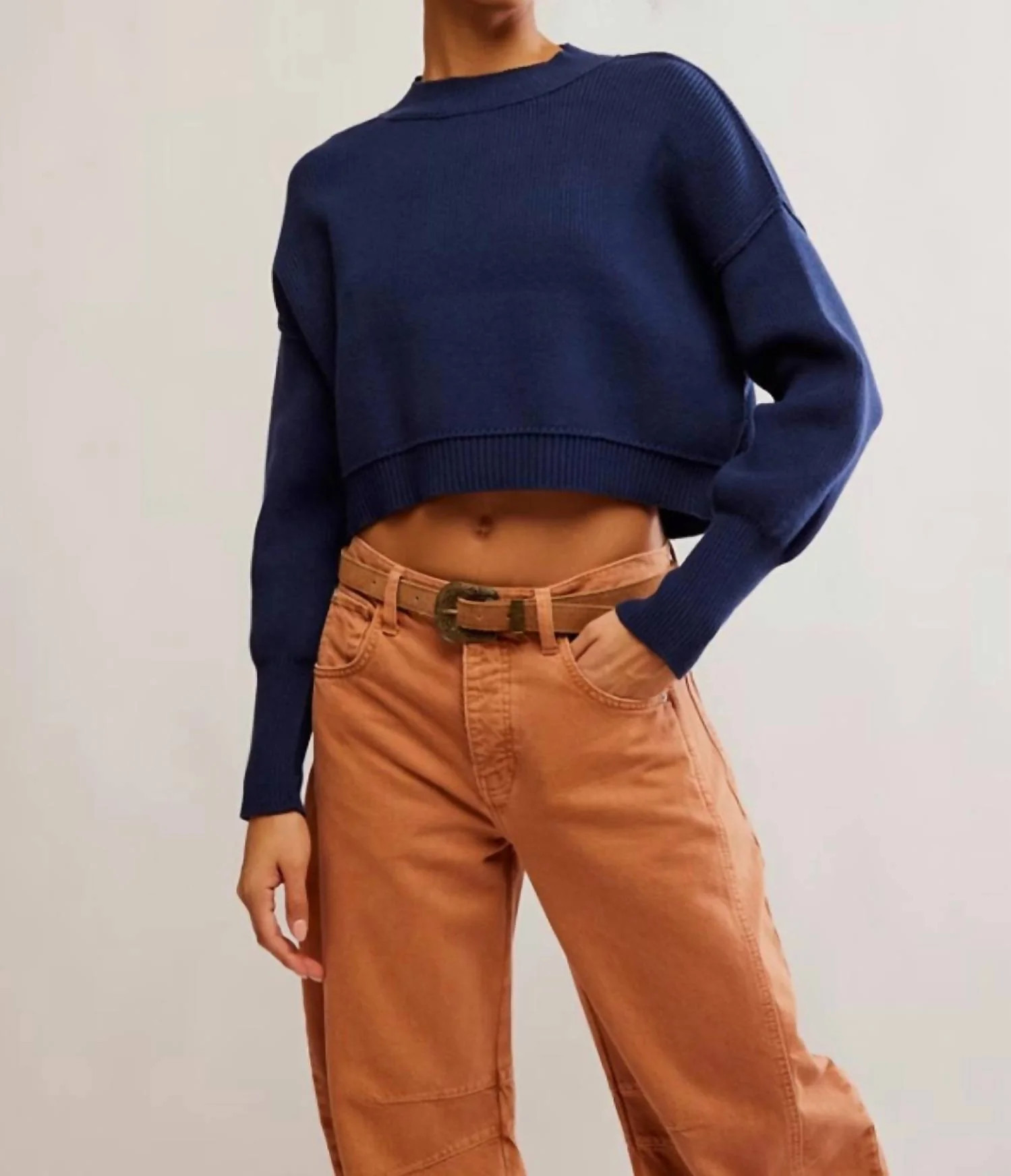 Easy Street Crop Sweater In Navy | Shop Simon