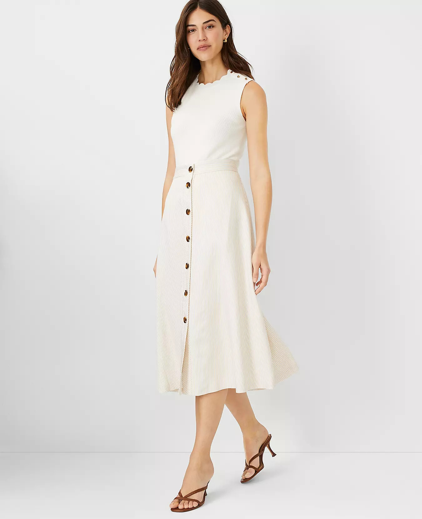 Striped Button Front Maxi Skirt | Ann Taylor (US)