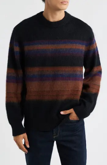 Wax London Wilde Brush Stripe Wool Blend Crewneck Sweater in Black /Dark Multi at Nordstrom Rack, Size X-Large | Nordstrom Rack