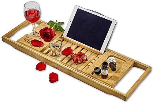 Luxury Bathtub Tray Caddy - Extendable Bamboo Wood Bath Caddy with Adjustable Book, iPad or Kindle R | Amazon (US)