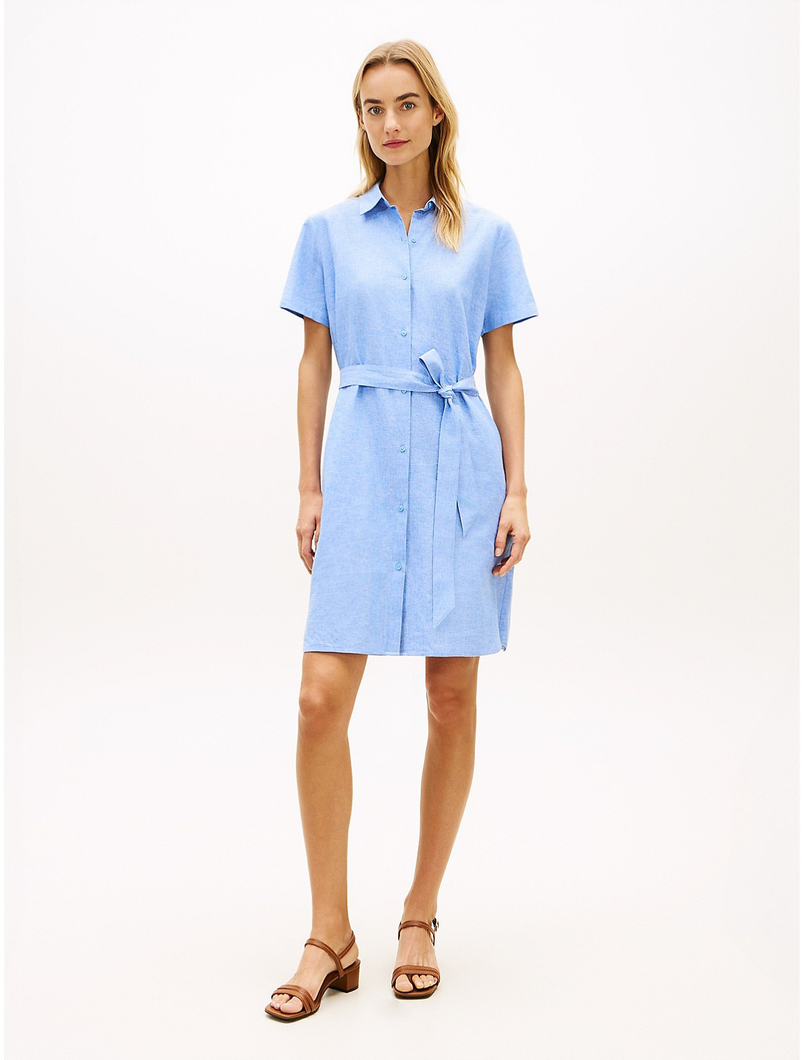 Tommy Hilfiger Women's Belted Linen-Cotton Blend Shirtdress - Blue Spell - L | Tommy Hilfiger (US)