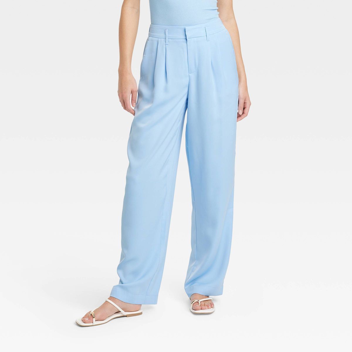 Women's High Rise Satin Pleat Front Trouser - A New Day™ Blue | Target