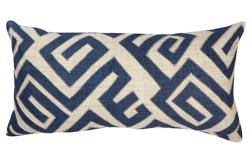Bambala 13x26 Lumbar Pillow, Indigo/Cream | One Kings Lane