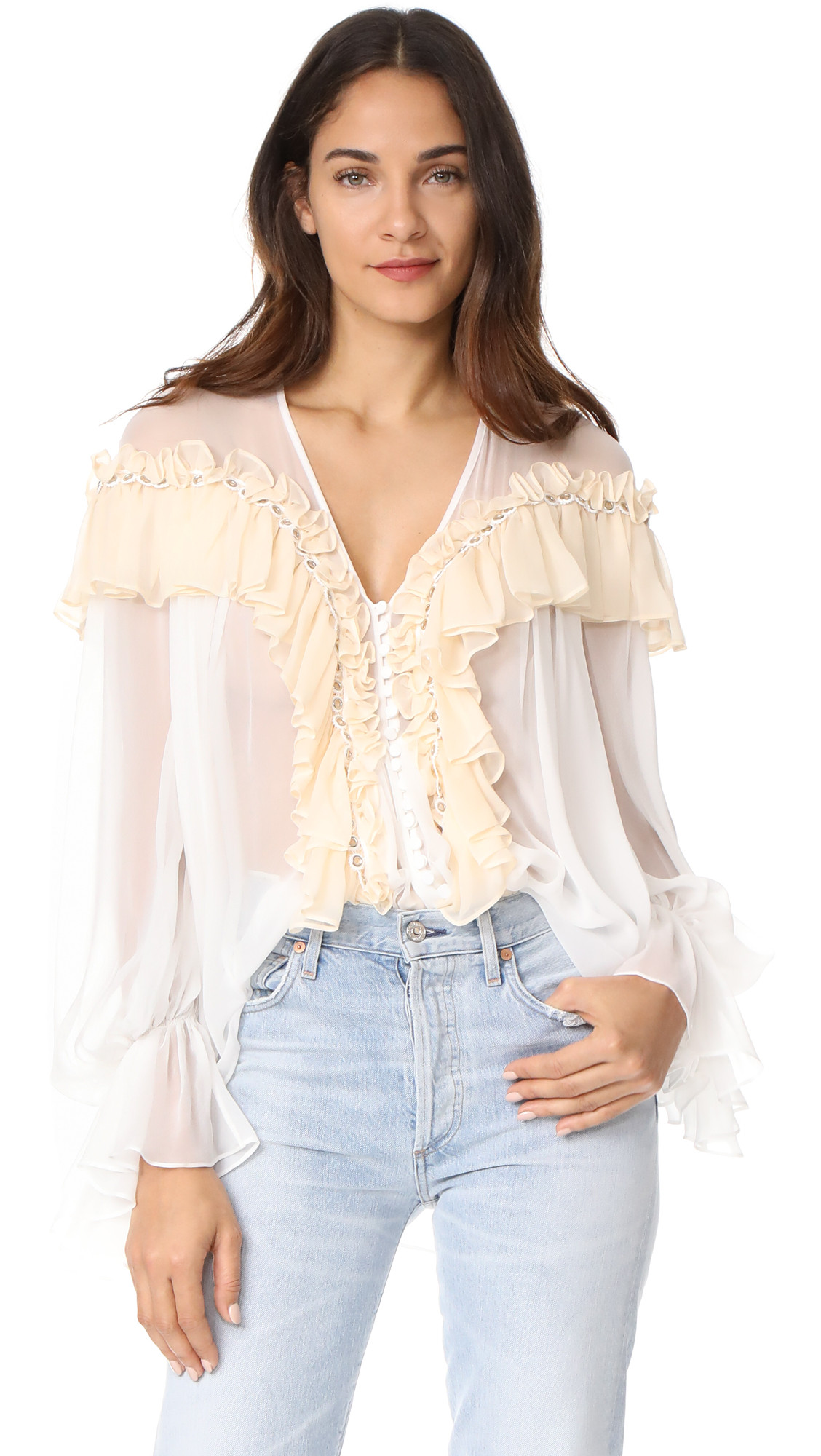 Jonathan Simkhai Grommet Ruffle Silk Blouse | Shopbop