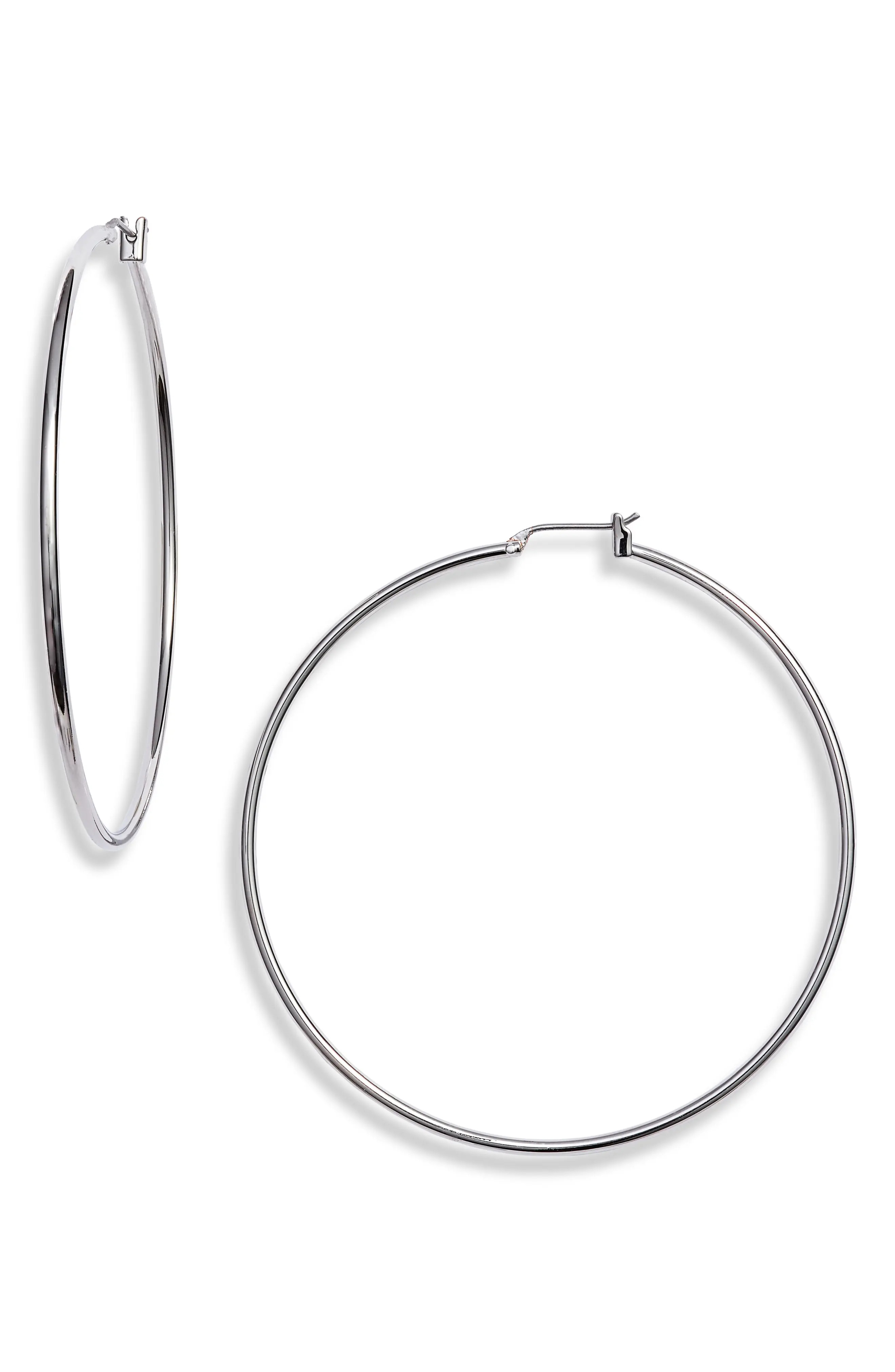 Nordstrom Classic Metal Hoop Earrings in Rhodium at Nordstrom | Nordstrom