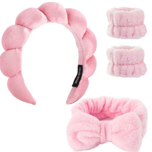 BEBEEPOO Hairband, 4pack Puffy Spa Headbands & Wristband Set, Makeup Headband, Face Wash Headband, Skincare Headbands, Sponge Hair Band Bow Tie for Washing Face, Hair Accessories for Women Gifts | Amazon (US)