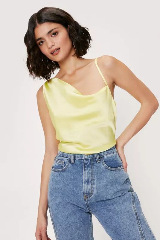 Asymmetric Satin Cowl Neck Cami Top | Nasty Gal (US)