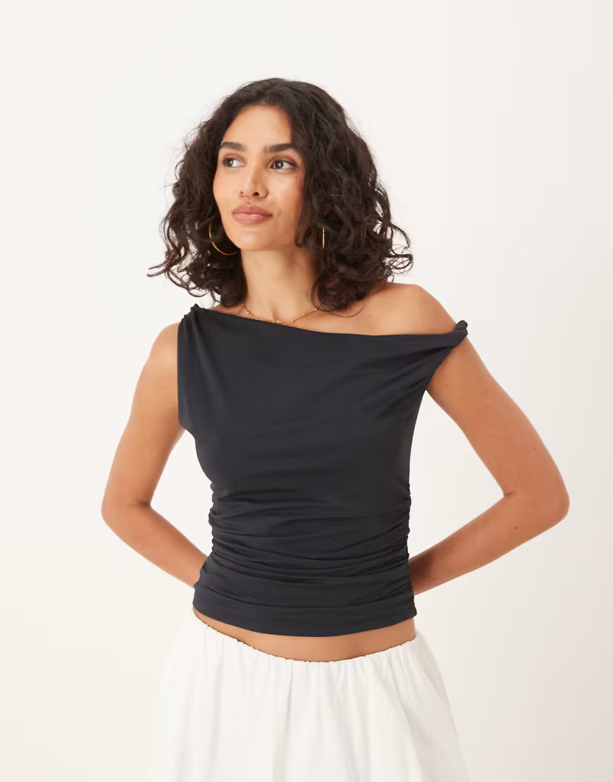 Abercrombie & Fitch asymmetric twist one shoulder top in black | ASOS (Global)