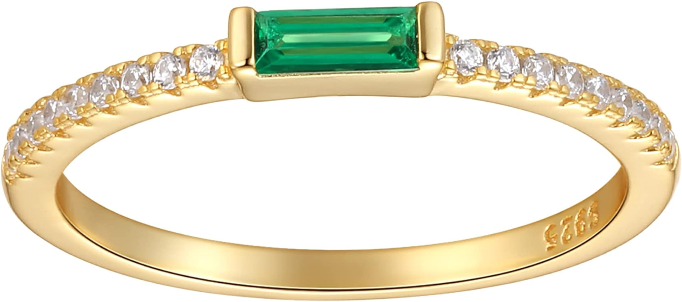 espere Minimal Dainty Baguette Wedding Band Ring | Emerald Cut CZ Stacking Ring | Anniversary Ban... | Amazon (US)