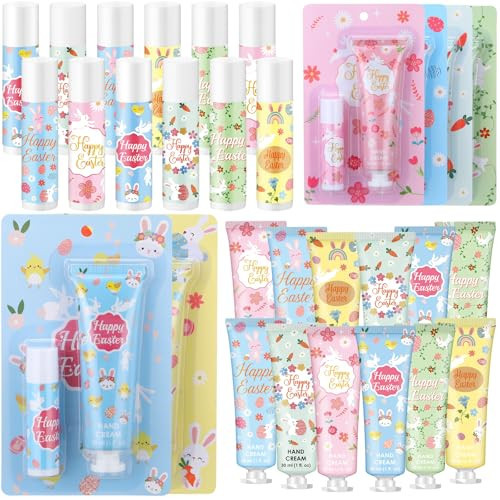 Loopeer 12 Sets Easter Basket Stuffers Bulk Hand Cream and Lip Balm Set Easter Basket Fillers Gifts for Adults Coworkers Women Men Spring Party Favors Travel Size Lotion Goodie Bag Gifts | Amazon (US)