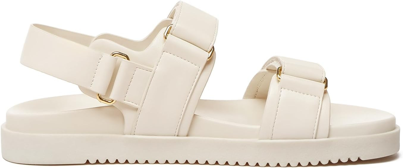 Women's Flat Sandals Comfort Adjustable Double Strap Slip on Leather Footbed Sandals | Amazon (US)