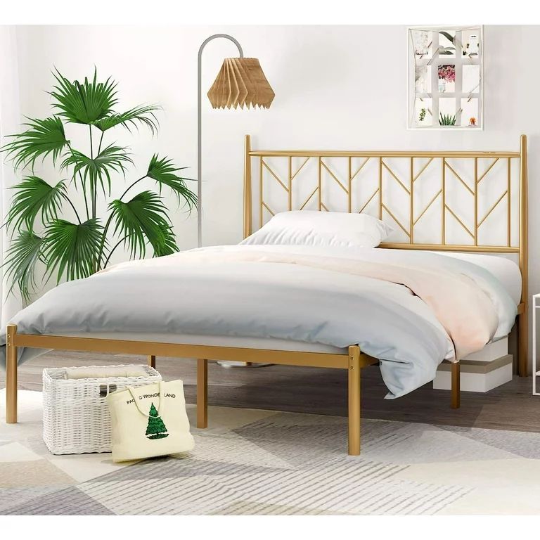 Amolife Full Size Modern Metal Platform Bed Frame, Vintage Style, Gold | Walmart (US)