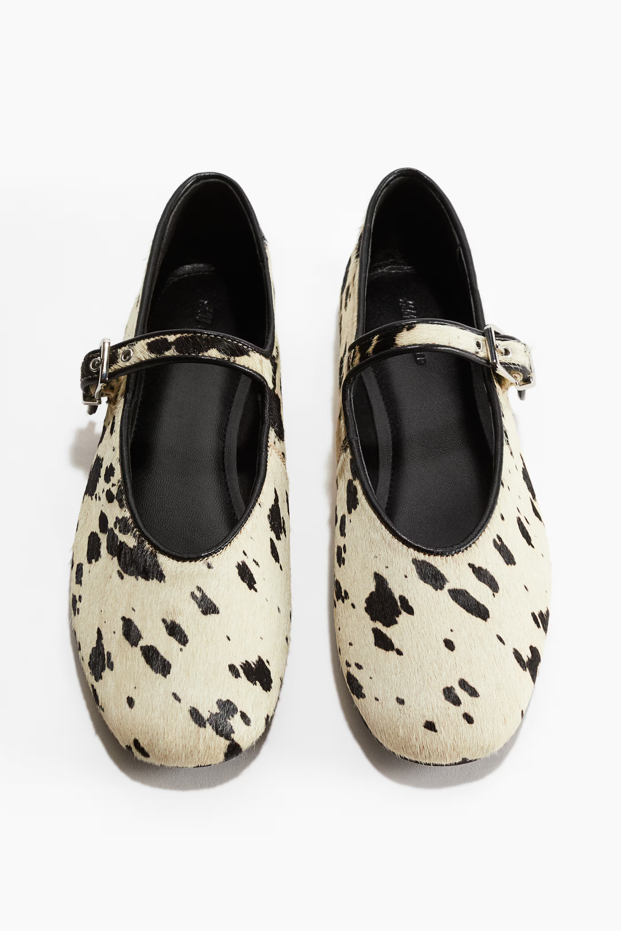 Leather Mary Jane Flats - Cream/cowhide print - Ladies | H&M US | H&M (US + CA)