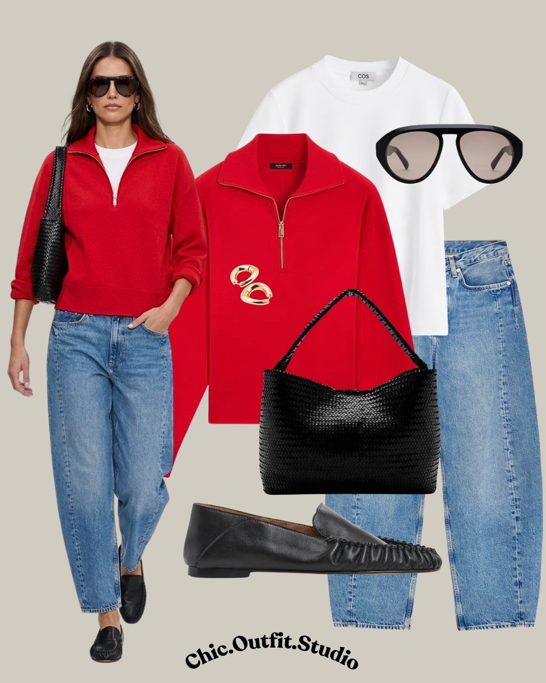 Red Half-Zip + Barrel-Leg Denim | Elevated Casual

✨A vibrant red half-zip layered over a simple white tee makes this everyday denim outfit feel instantly more elevated. The relaxed straight-leg jeans keep it effortless, while the black woven tote, sleek sunglasses, and minimal black flats add that polished European feel. 

✨This is the kind of easy pre-fall outfit you can actually live in, perfect for travel days, coffee runs, casual Fridays, weekend errands, shopping, school drop-off, or casual lunches. Add a trench or lightweight jacket for cooler mornings.

✨Tags: red half zip outfit women, red sweater jeans outfit, red sweatshirt outfit women, straight leg jeans outfit, white tee red sweater outfit, casual pre fall outfit, elevated casual outfit women, European casual style, travel outfit women, weekend outfit women, everyday chic outfit, casual Friday outfit, transitional fall fashion, minimalist wardrobe outfit, classic denim outfit

#LTKautumn #LTKworkwear #LTKshoes