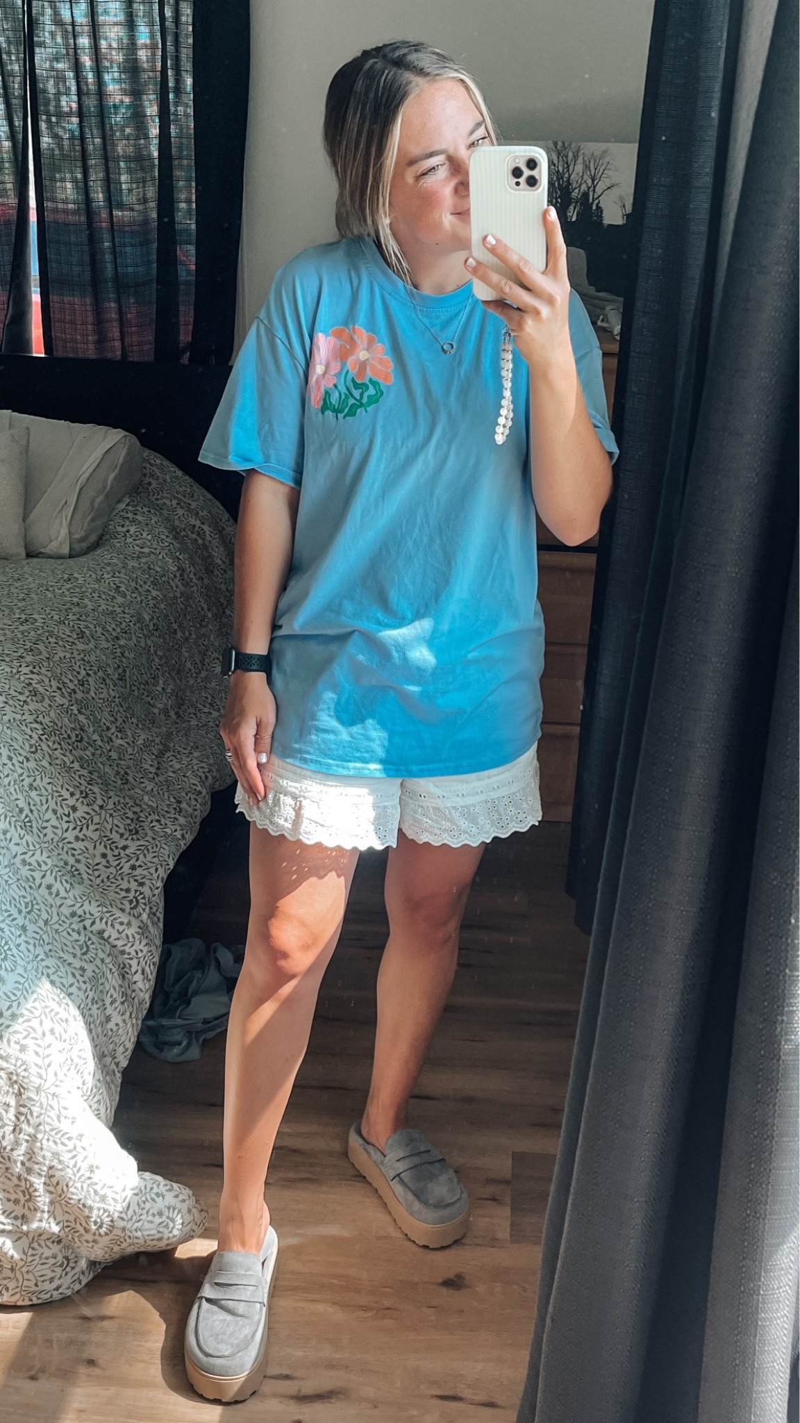 Summer outfit
Lace shorts 
Graphic tee
Fall clogs
Fall shoes
Platform mules 
Summer to fall 
Summer to fall outfit 
Casual outfit 
Simple outfit

#LTKootd #LTKmomlife