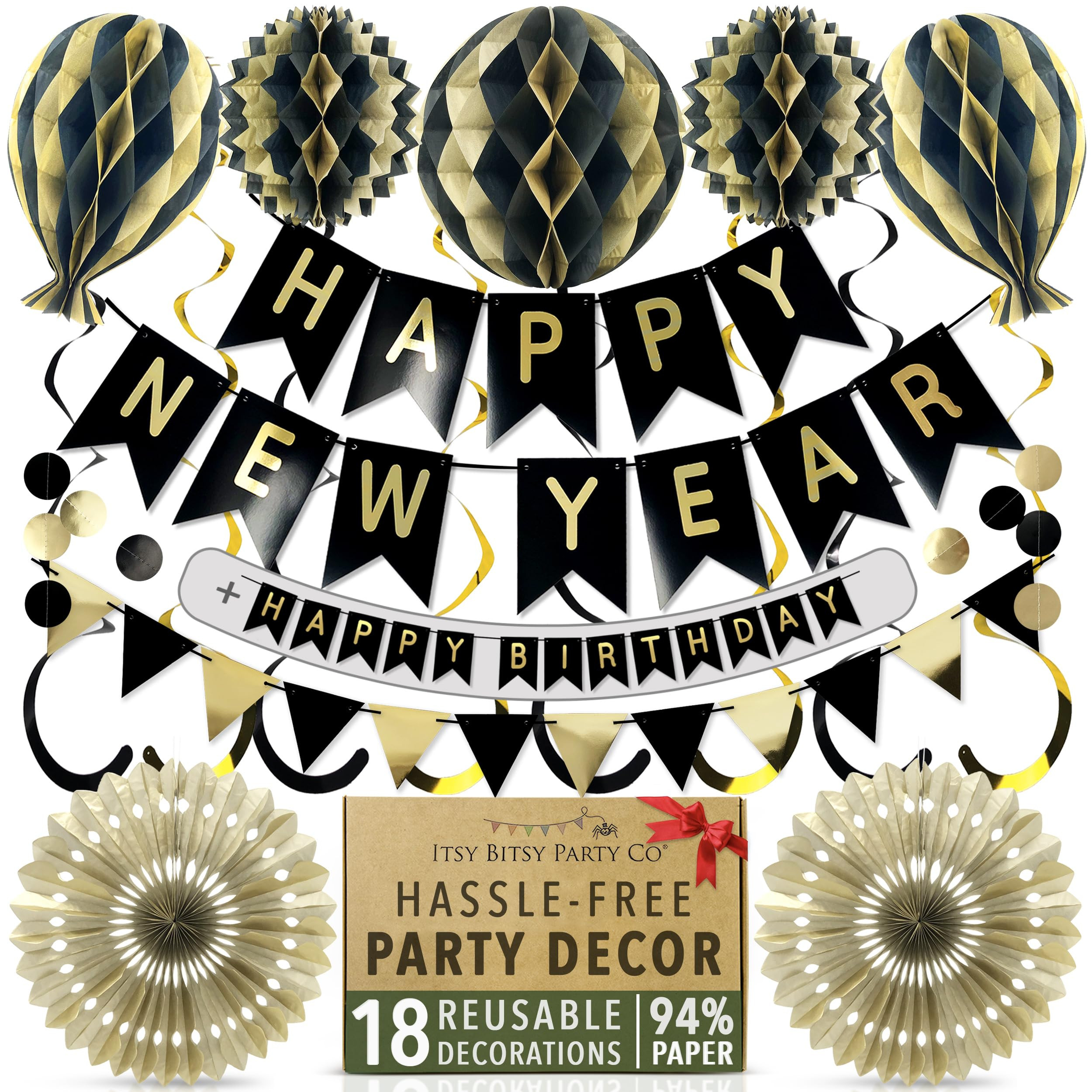Premium Reusable New Years Decorations 2026 - Multi-occasion Happy New Year Banner also spells Ha... | Amazon (US)