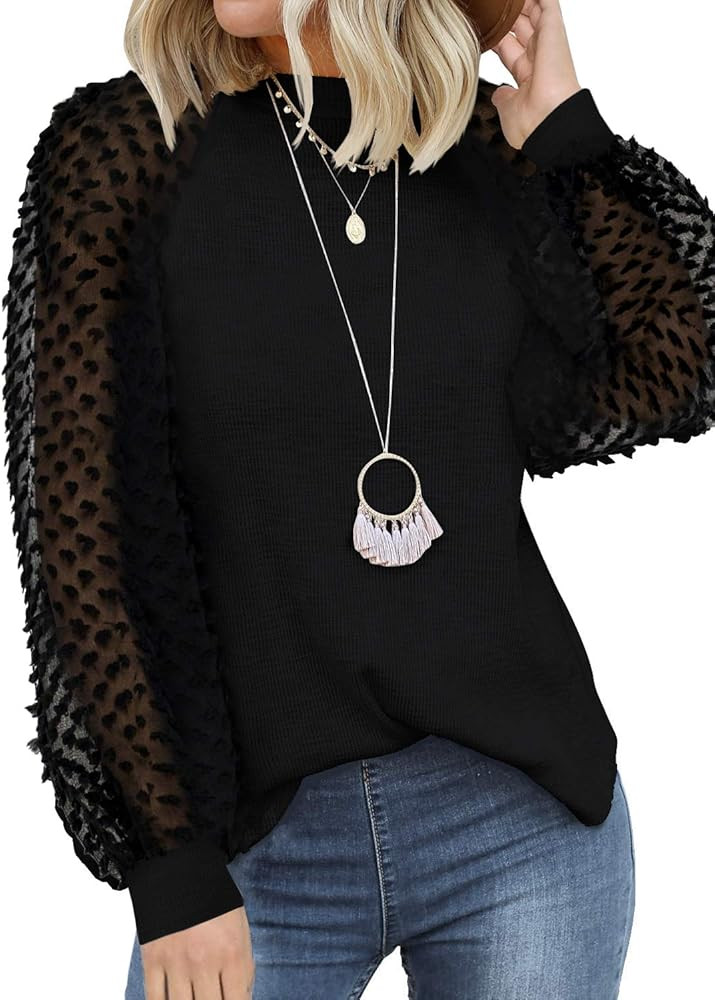 Women’s Long Sleeve Tops Lace Casual Loose Blouses T Shirts | Amazon (US)
