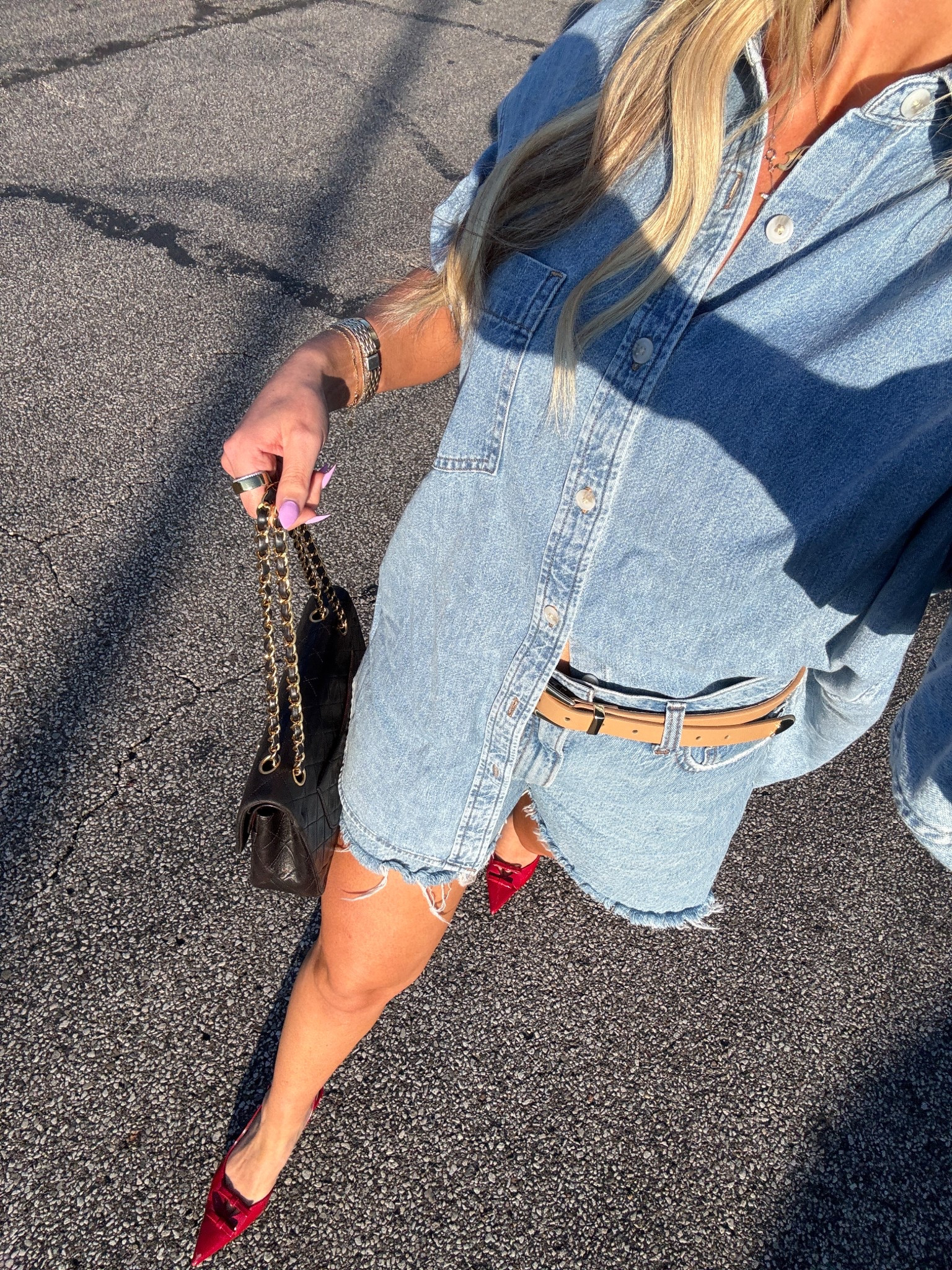 Love denim on denim 🩵 top: M - 7 years PCTR this bleu. shorts: Size 27 color medium. 

#LTKBeauty #LTKSeasonal #LTKStyleTip