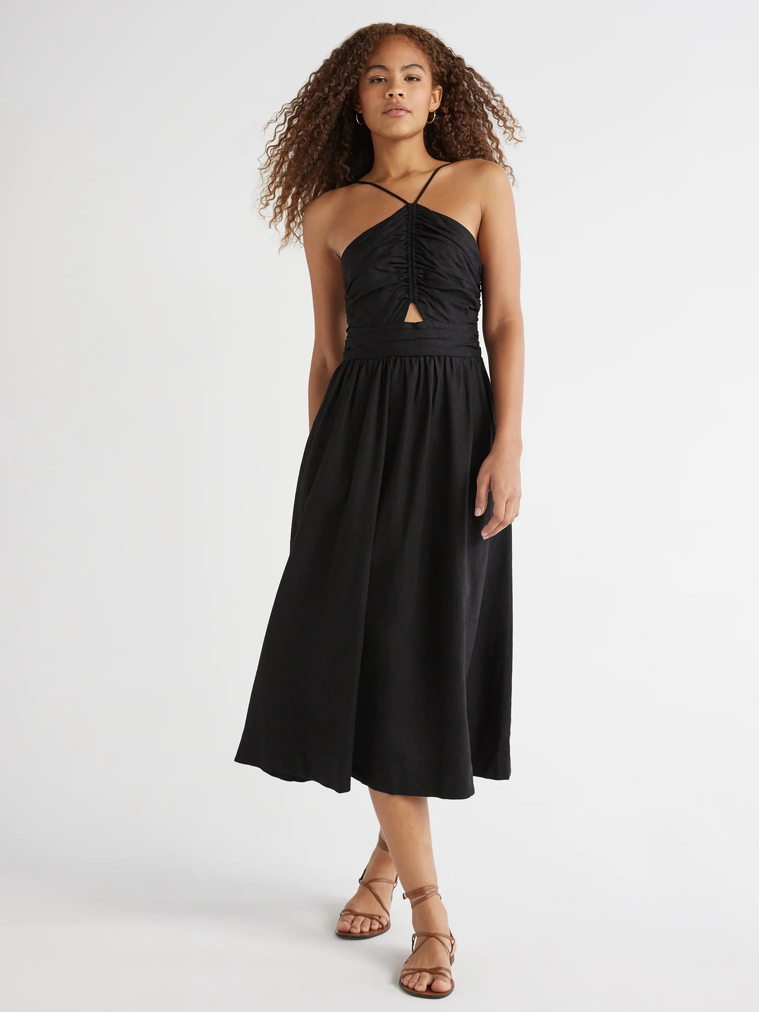 Free Assembly Women’s Sleeveless Ruched Halter Midi Dress, Sizes XS-XXL - Walmart.com | Walmart (US)