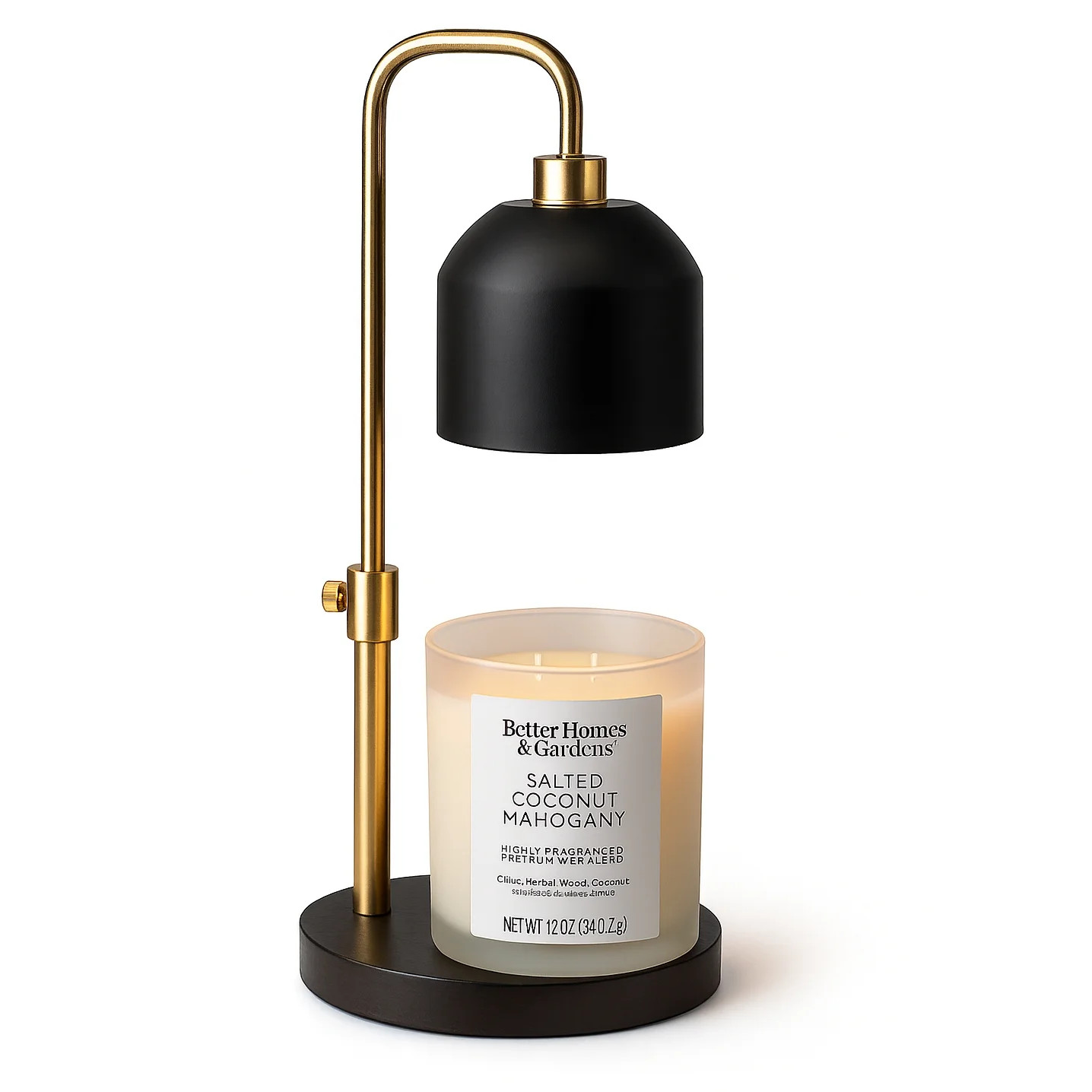 Better Homes & Gardens Matte Black Metal Candle Warmer Lamp with Adjustable Height, Gold Accent | Walmart (US)