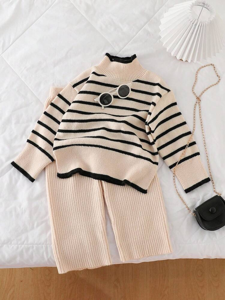 Young Girl' Thick Knit Turtleneck Sweater And Pants Set, Autumn/Winter Fall | SHEIN