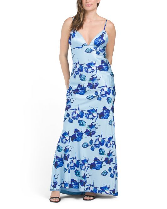 Floral Print Satin Gown | TJ Maxx