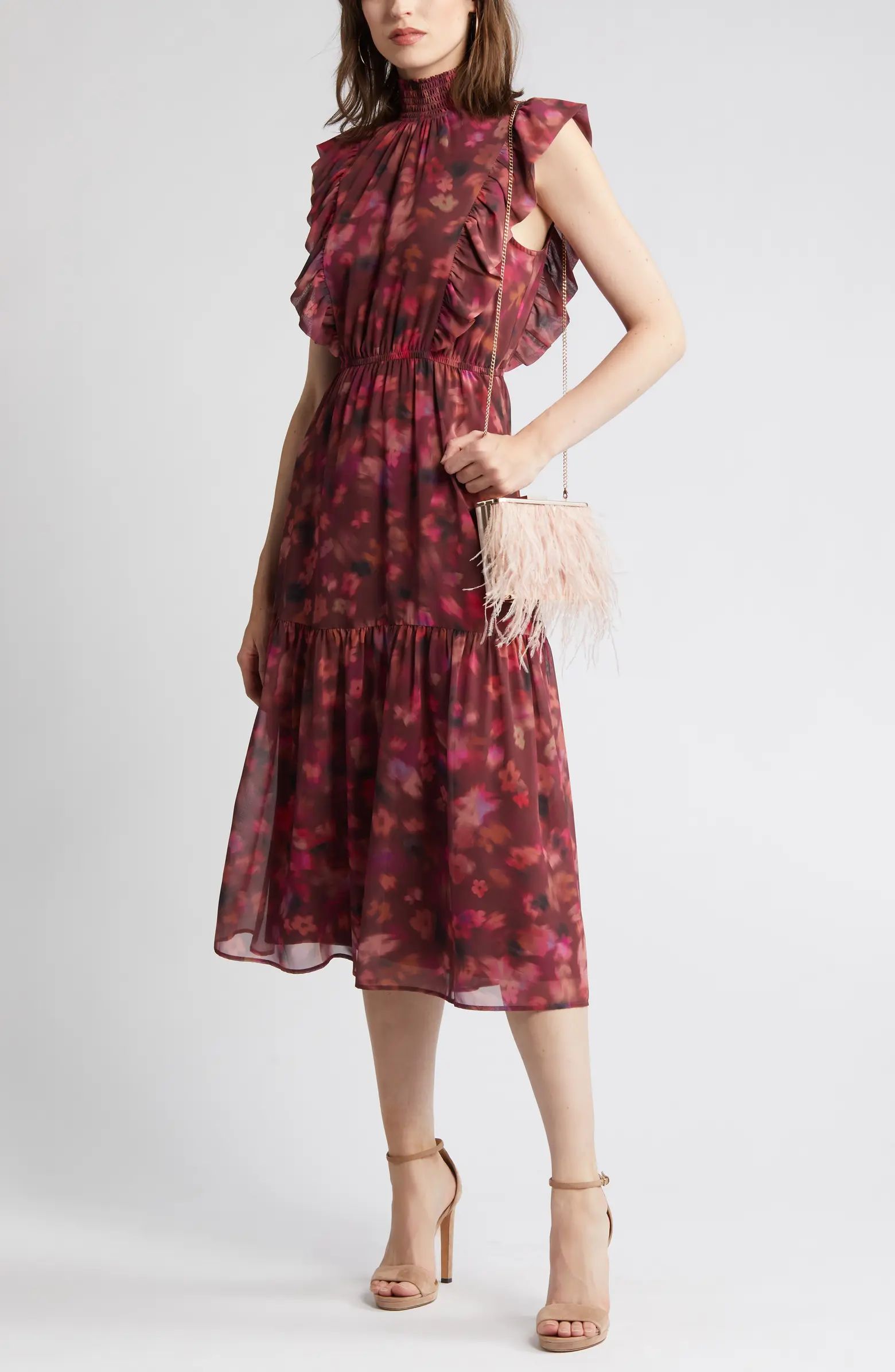 Anna Floral Mock Neck Midi Dress | Nordstrom