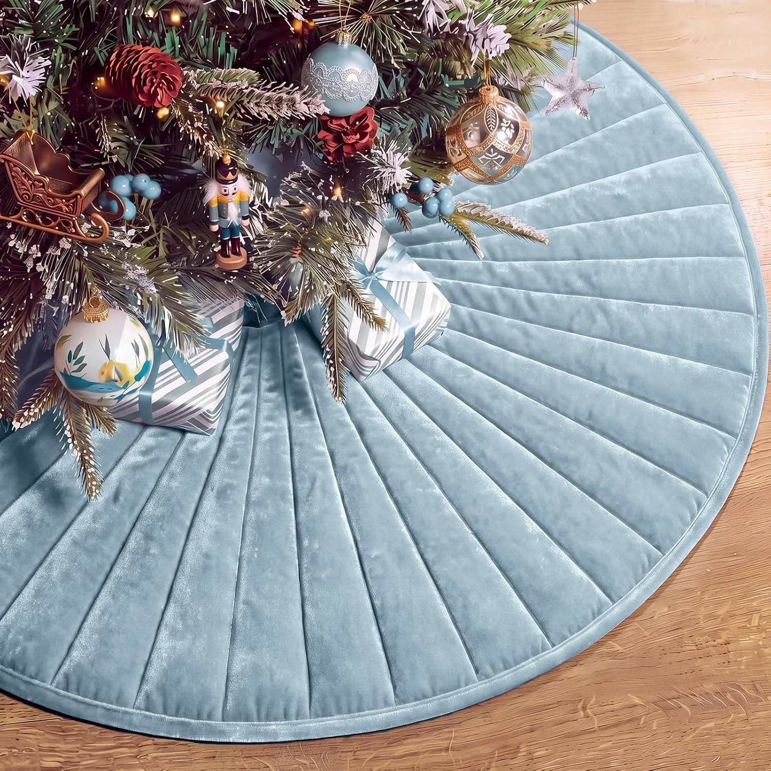 Foilswirl 60in Dusty Blue Velvet Quilted Christmas Tree Skirt | Amazon (US)