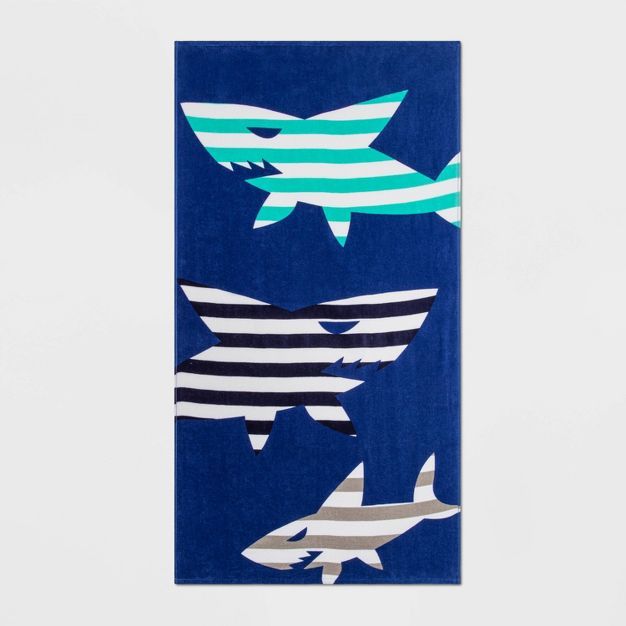 Shark Striped Printed Beach Towel Blue - Sun Squad™ | Target