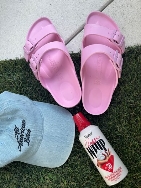 Pool + beach essentials — pink birks + vacation inc. classic whip sunscreen (on sale rn!!)

#LTKswim #LTKsalealert #LTKSpringSale