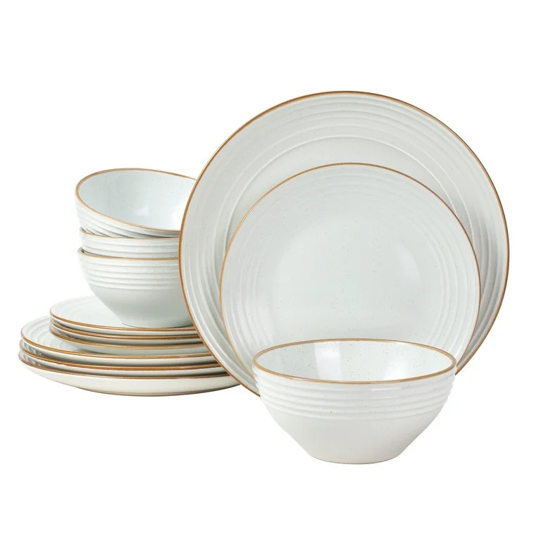Famiware Jupiter 12 Piece Stoneware Dinnerware Set, Plates and Bowls Set for 4, White | Walmart (US)